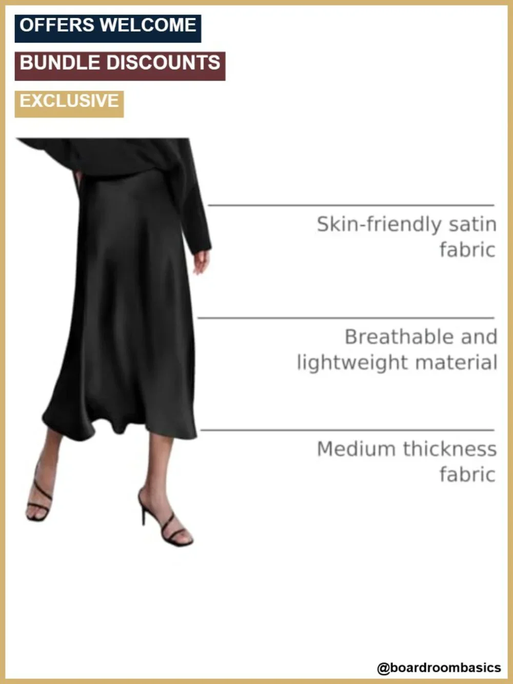 High Waisted Satin Midi Skirt with Zipper Closure for Work